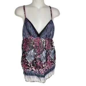 Daytrip Womens Babydoll Tank Top Medium Animal Print Spaghetti Straps Pink Sheer